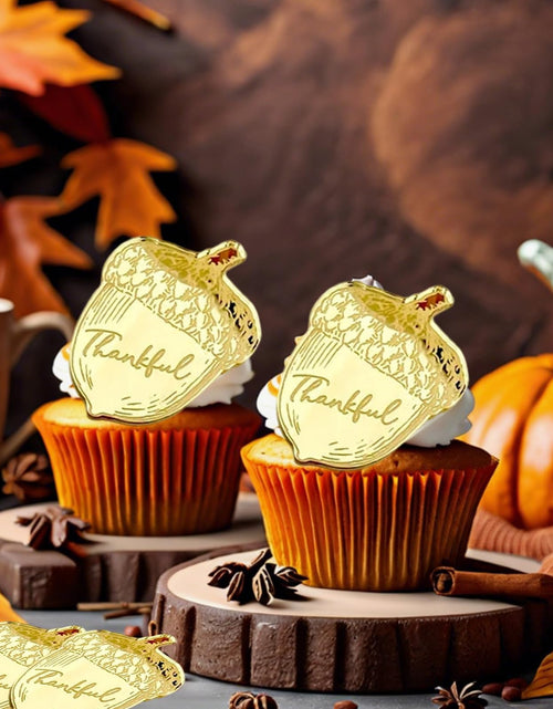 Load image into Gallery viewer, mdgfge 20Pcs Thanksgiving Gold Chestnut Acrylic Cupcake Toppers Decor
