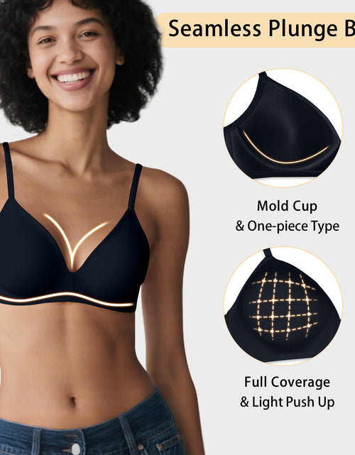 Load image into Gallery viewer, ZYQEXA Wireless Seamless Plunge Bra Black Racerback Size 38C
