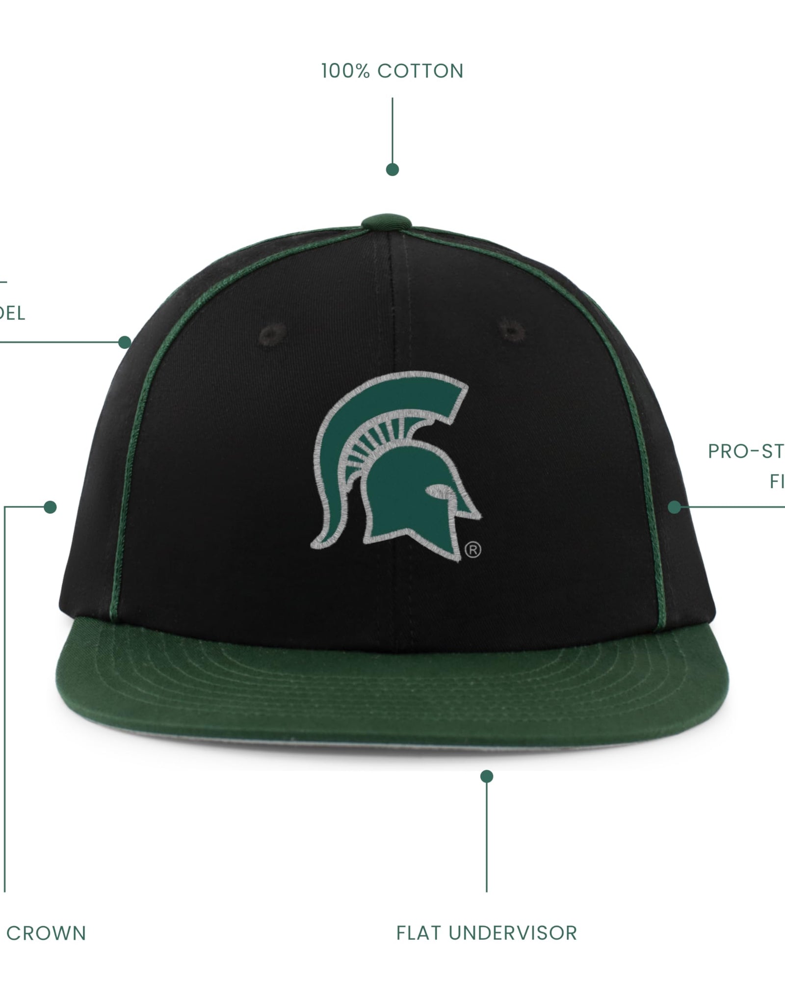 Pacific Headwear NCAA Michigan State Team Flatbill Cap Green OS