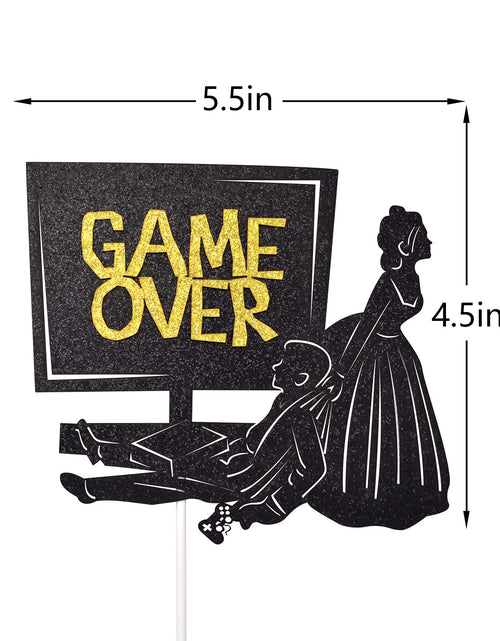 Load image into Gallery viewer, Little Man Game Over Wedding Cake Topper Double-sided Black Glitter 5.5x4.5in
