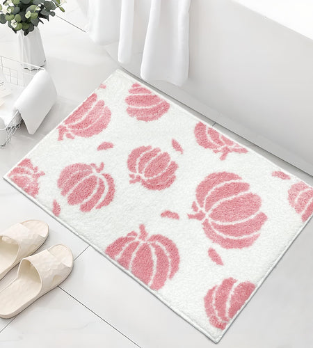 Aprophic Pink Pumpkin Bath Mat Fall Non Slip Microfiber Bathroom Rug 17x24
