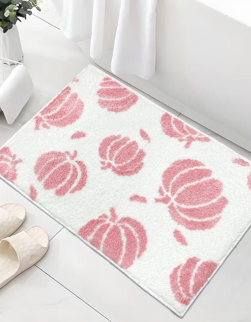 Load image into Gallery viewer, Aprophic Pink Pumpkin Bath Mat Fall Non Slip Microfiber Bathroom Rug 17x24
