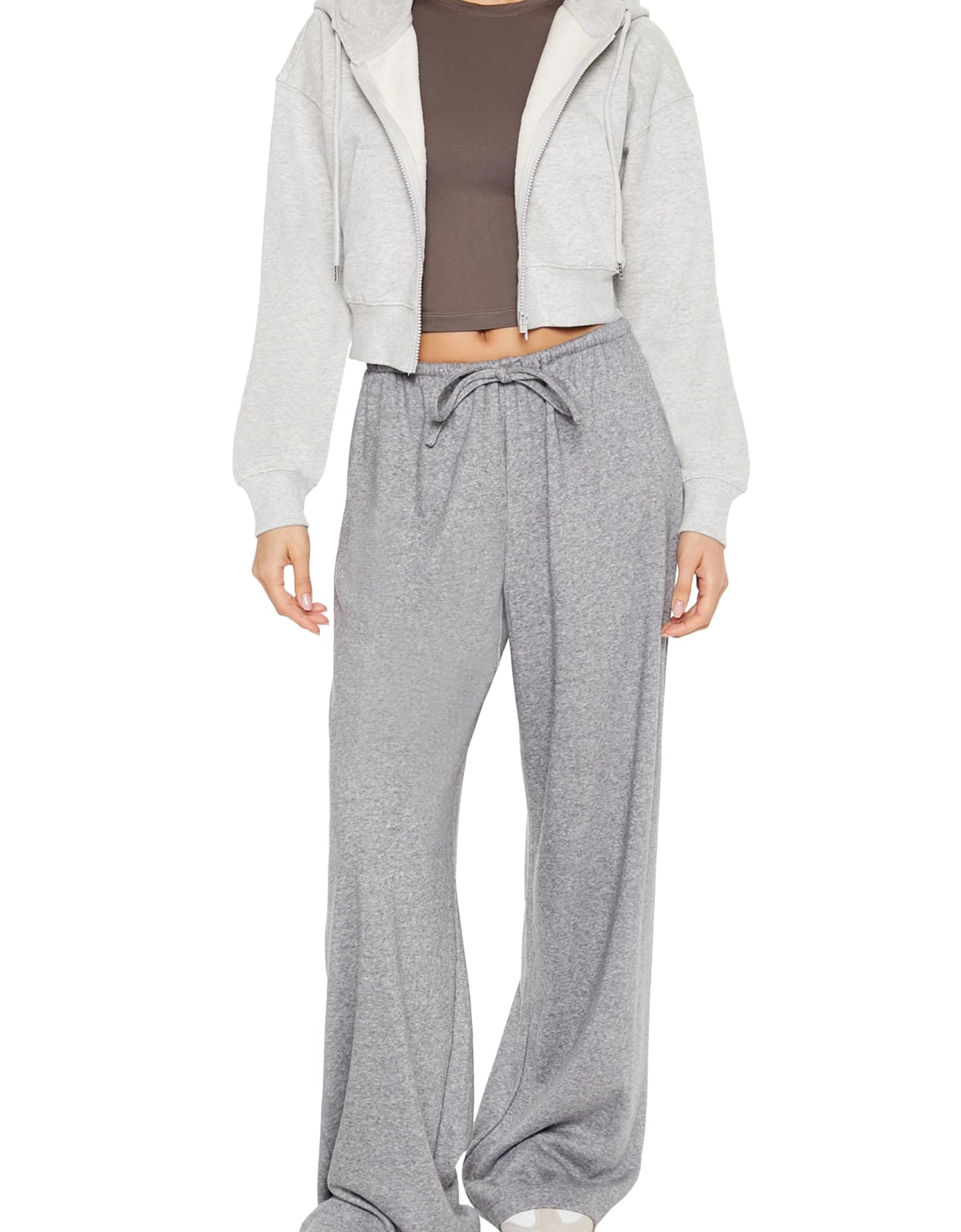 Forever 21 Ribbed Knit High-Rise Pants Dark Grey Size M