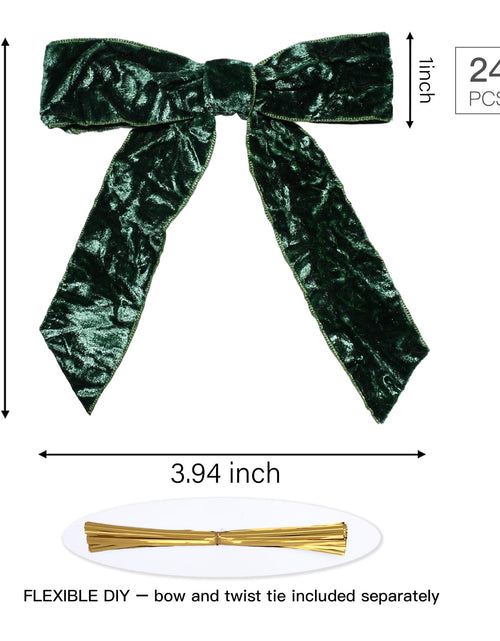 Load image into Gallery viewer, LaRibbons 24 Pcs Green Crinkled Velvet Bows 3.94x3.94in Vintage Style
