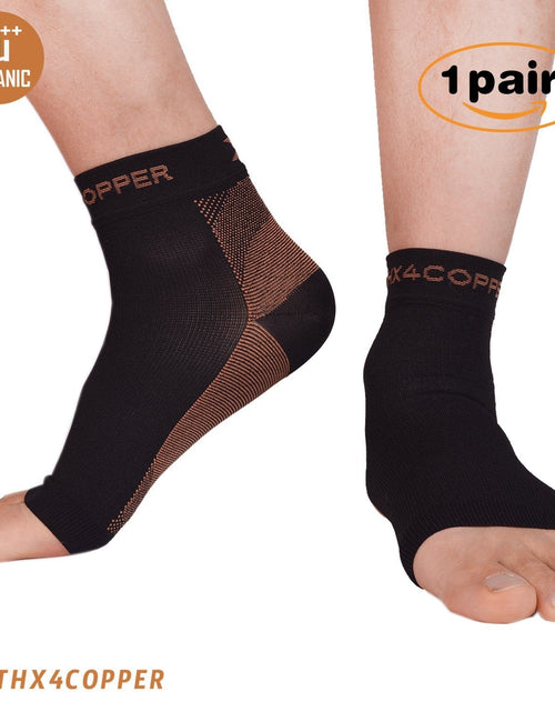 Load image into Gallery viewer, THX4COPPER Compression Foot Sleeves Copper Infused Arch Support Gray Navy Size L

