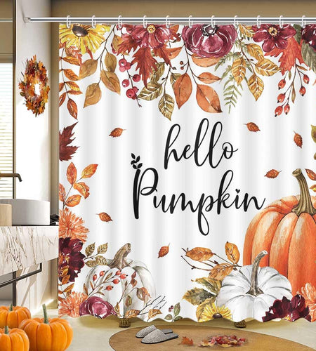 MEHOFOND Fall Pumpkin Watercolor Shower Curtain 72x72 Inch Waterproof Hooks