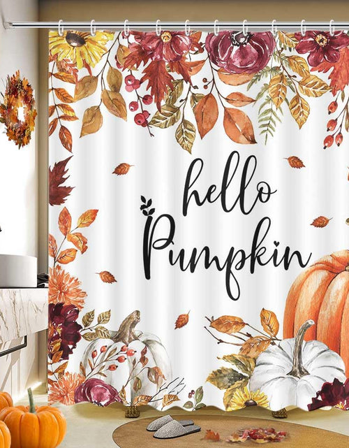 Load image into Gallery viewer, MEHOFOND Fall Pumpkin Watercolor Shower Curtain 72x72 Inch Waterproof Hooks
