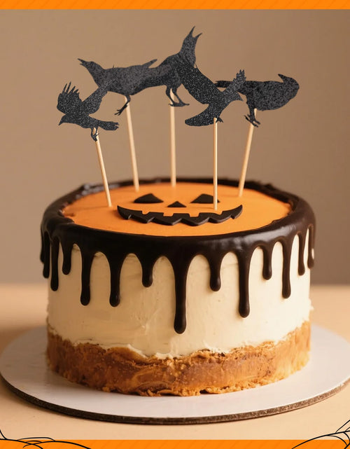 Load image into Gallery viewer, GUYI 24 PCS Halloween Crow Cupcake Toppers Horror Picks Cardstock Toothpick
