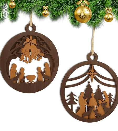 Yelsky Jesus Christmas Nativity Ornaments Wooden Set 2pcs Natural Wood