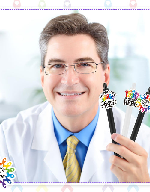 Load image into Gallery viewer, Epakh 24 Pcs Cancer Awareness Ribbon Ballpoint Pens Black Ink White Black
