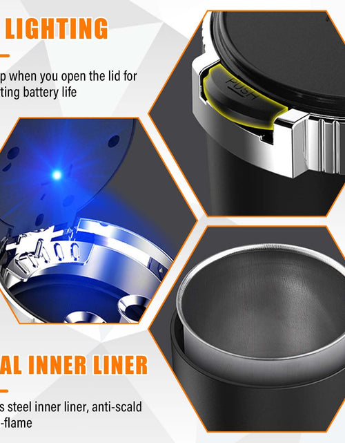 Load image into Gallery viewer, Kewucn Car Ashtray with Lid Portable Stainless Steel LED Blue Light Gold
