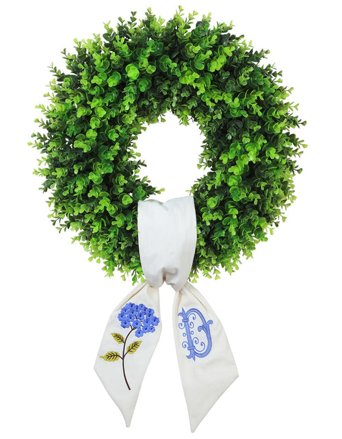 Load image into Gallery viewer, Personalized Boxwood Wreath 20" Front Door Farmhouse Porch Decor Monogram

