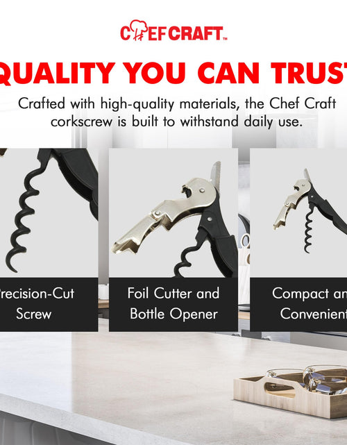 Load image into Gallery viewer, Chef Craft Select Waiters Corkscrew Foil Cutter Bottle Opener 5in Black
