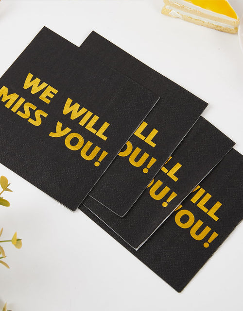 Load image into Gallery viewer, Sllyfo Retirement Party Napkins 5x5in 50PK Black Gold Farewell Decor
