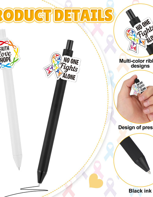 Load image into Gallery viewer, Epakh 24 Pcs Cancer Awareness Ribbon Ballpoint Pens Black Ink White Black
