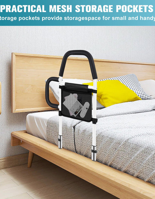 Load image into Gallery viewer, Okvpajdo Adjustable Bed Rail with 2Grab Bars Safety Guard Black White King Queen
