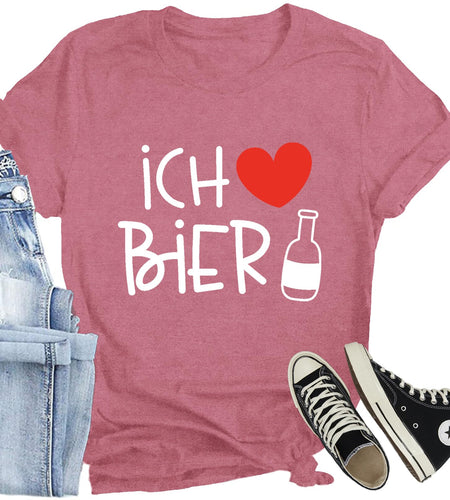 CQF Oktoberfest Women's Ich Liebe Bier T-Shirt Casual German Tee