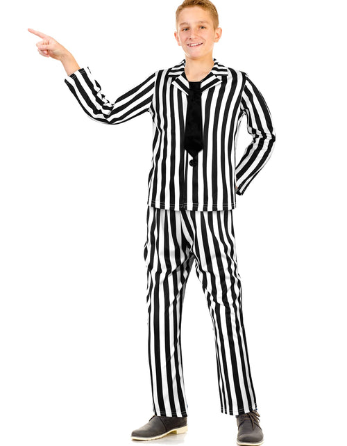Load image into Gallery viewer, Haysandy Kids Halloween Black White Striped Suit Costume Size Large

