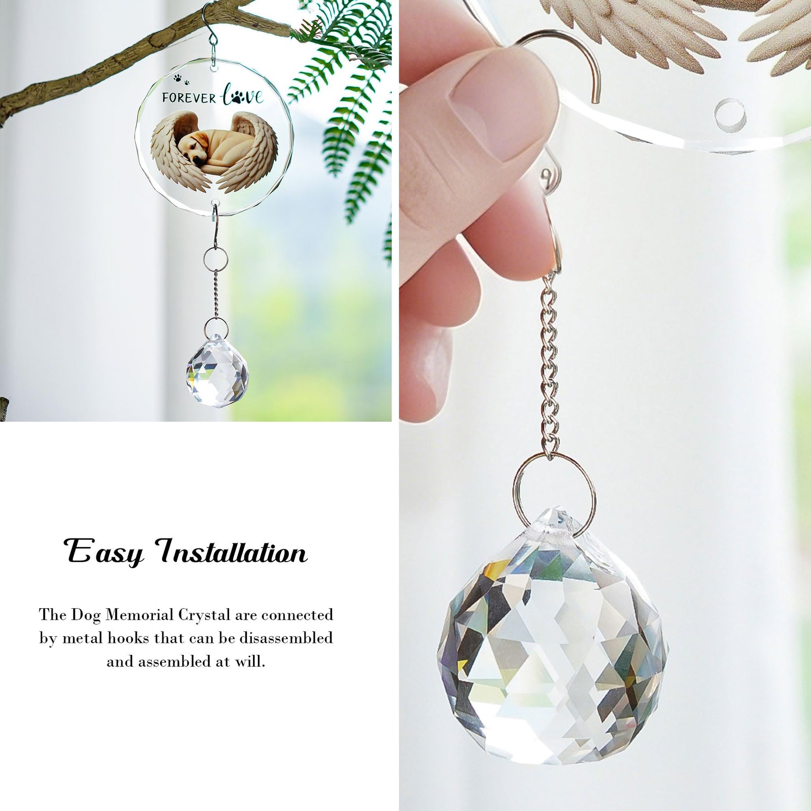 YU FENG 11.8in Dog Angel Crystal Suncatcher Memorial Rainbow Bridge