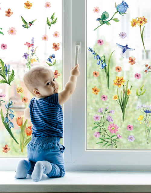 Load image into Gallery viewer, Aryroi Spring Flower Window Sticker Floral Decals Green 12.2x1.3 inch

