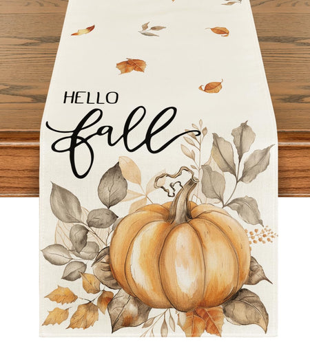Artoid Mode Pumpkins Eucalyptus Table Runner 13x36 Inch Beige 210 GSM