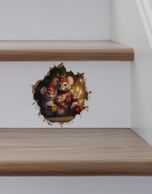 Load image into Gallery viewer, My Wonderful Walls Christmas Family Mouse Hole Decal 3D Effect 5x5 Multi
