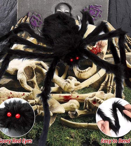 OCATO 200" Halloween Spider Web + 59" Giant Spider Decorations Black