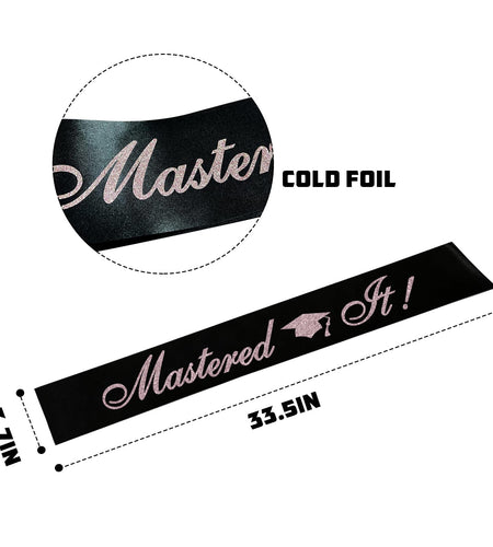 PYQWA Mastered It Graduation Sash Black Satin Rose Gold Foil Class of 2026