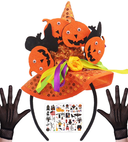 HyperFun Halloween Witch Hat Headband Orange Cartoon Womens Accessory
