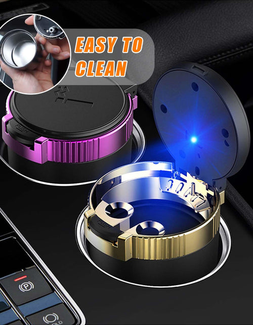 Load image into Gallery viewer, Kewucn Car Ashtray with Lid Portable Stainless Steel LED Blue Light Gold
