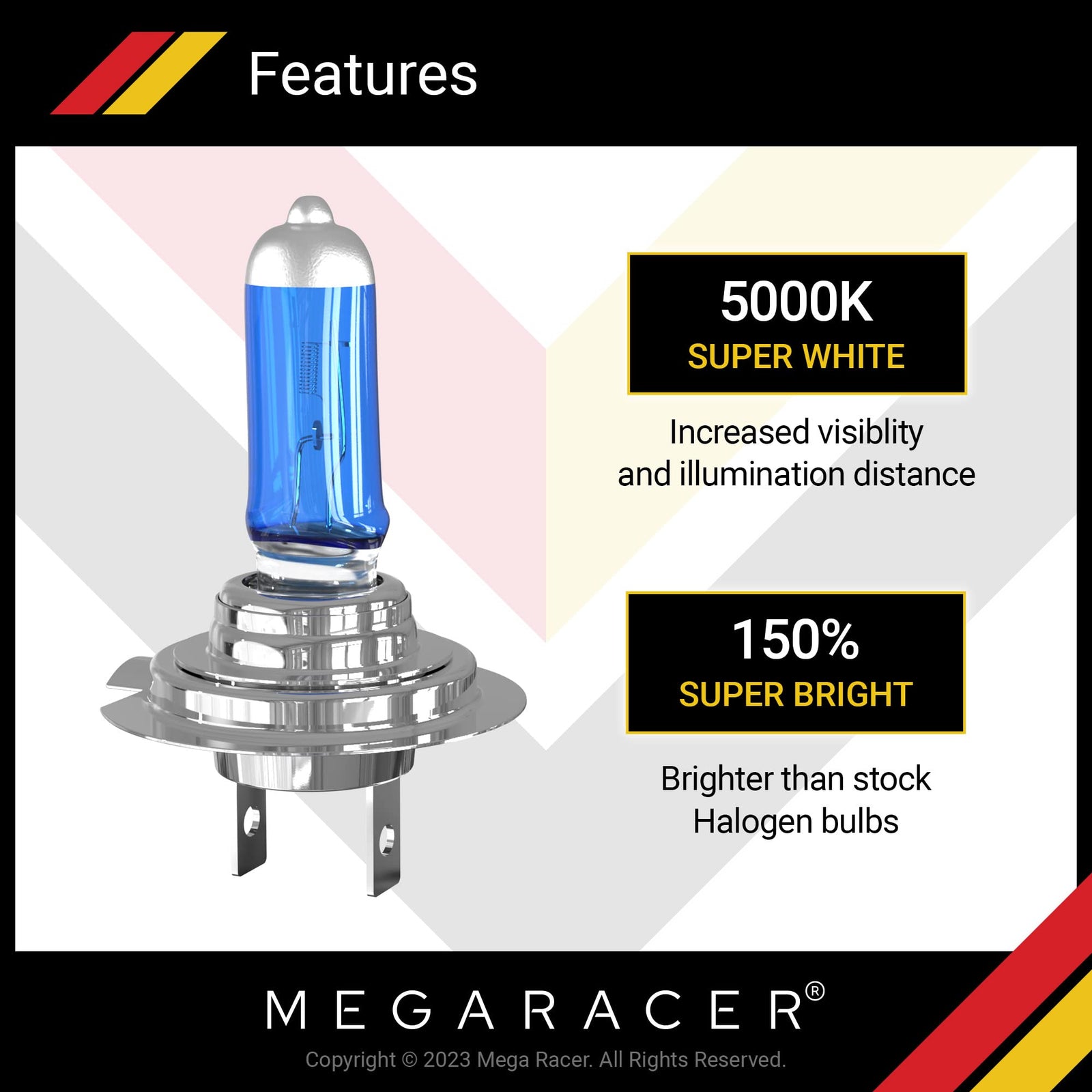 Halogen H7 55W 5000K White Headlight Bulbs Low & High Beam Pack of 4