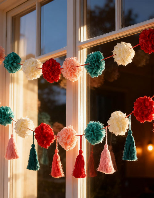 Load image into Gallery viewer, OBBOLO Tissue Paper Pompom Garland with Cotton Tassels 2 Pcs Red Green Pink
