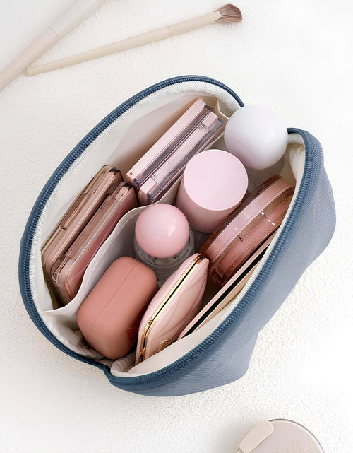 Load image into Gallery viewer, E-Tree Makeup Bag Half Moon Cosmetic Pouch Travel Toiletry Organizer Blue
