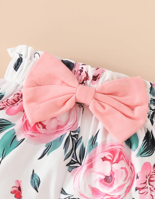Load image into Gallery viewer, Mikccer Baby Girl Ruffle Romper &amp; Floral Pants Set with Headband Pink Size 0-3M
