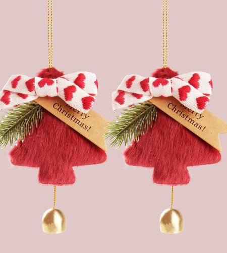 DILAGG Christmas Decorations Fuzzy Tree Ornaments Plush Pendant Gold Bell Red