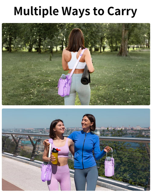 Load image into Gallery viewer, Wandering Nature Insulated Water Bottle Holder Strap 32oz Purple Leather
