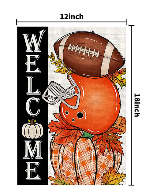 Load image into Gallery viewer, Decorhua Fall Garden Flag Burlap 12x18 Double Sided Football Pumpkin Orange
