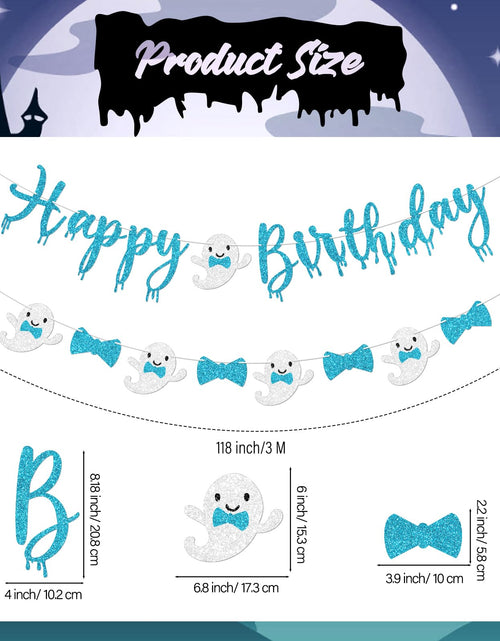 Load image into Gallery viewer, Vofrise Blue Halloween Birthday Banner Glitter Bow Tie Ghost Garland
