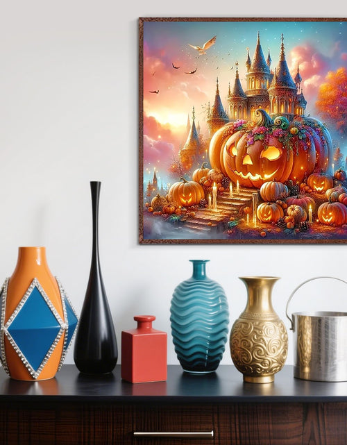 Load image into Gallery viewer, LKHMVCA Fall Pumpkin Castle Candle Diamond Painting Kit 13.8x13.8 Inch
