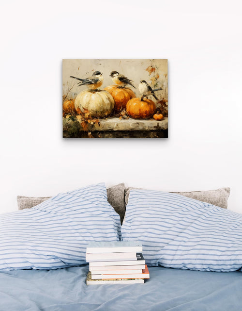 Load image into Gallery viewer, Pugwak Vintage Fall Pumpkin Bird Wall Art Canvas Print 11x14 Inch Landscape

