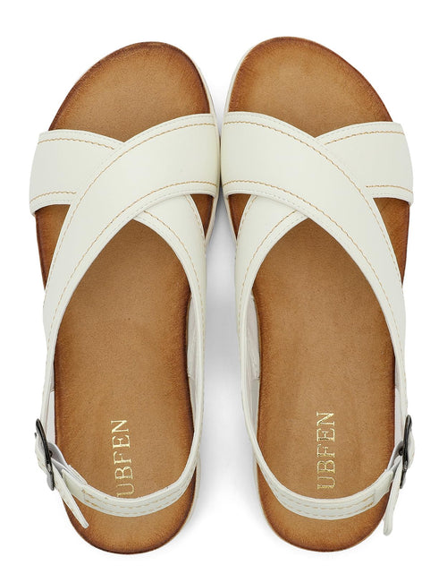 Load image into Gallery viewer, UBFEN Womens Flat Sandals Arch Support Adjustable Slingback White Size 6
