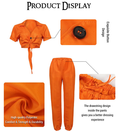UQJE Women's Prisoner Costume Orange Convict Shirt Pants XXL
