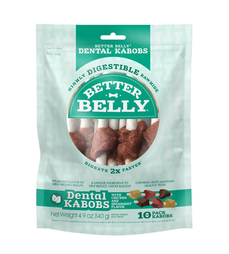 BestBy12/25 Better Belly Dental Kabobs Dog Chews Spearmint 10 Count