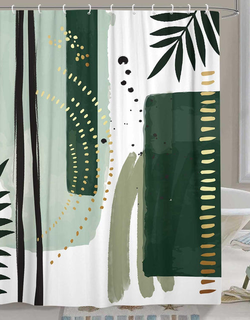 Load image into Gallery viewer, Torich Mid Century Boho Geometric Waterproof Shower Curtain 69x72 Green 12pc

