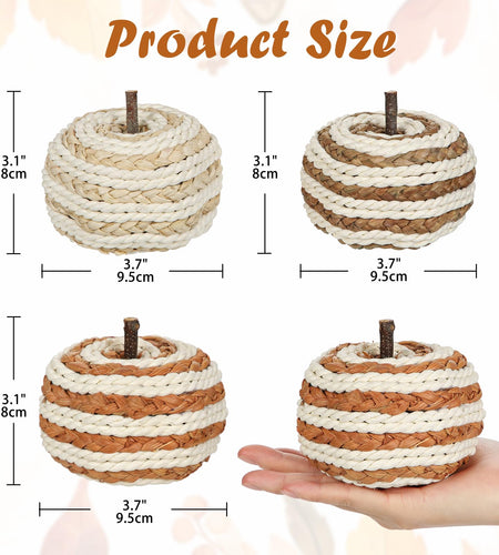 Hollyone Fall Pumpkin Decor 3 PCS Faux Rattan Pumpkins Small Orange Brown