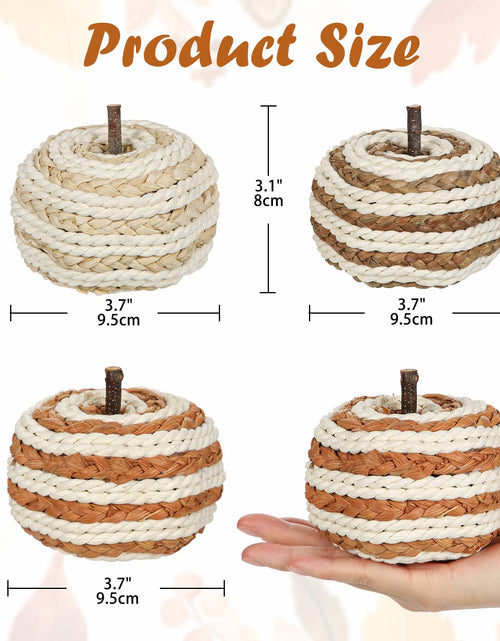Load image into Gallery viewer, Hollyone Fall Pumpkin Decor 3 PCS Faux Rattan Pumpkins Small Orange Brown

