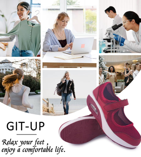 Git-up Women's Arch Support Walking Shoes Orthopedic Sneakers Red Size 9.5