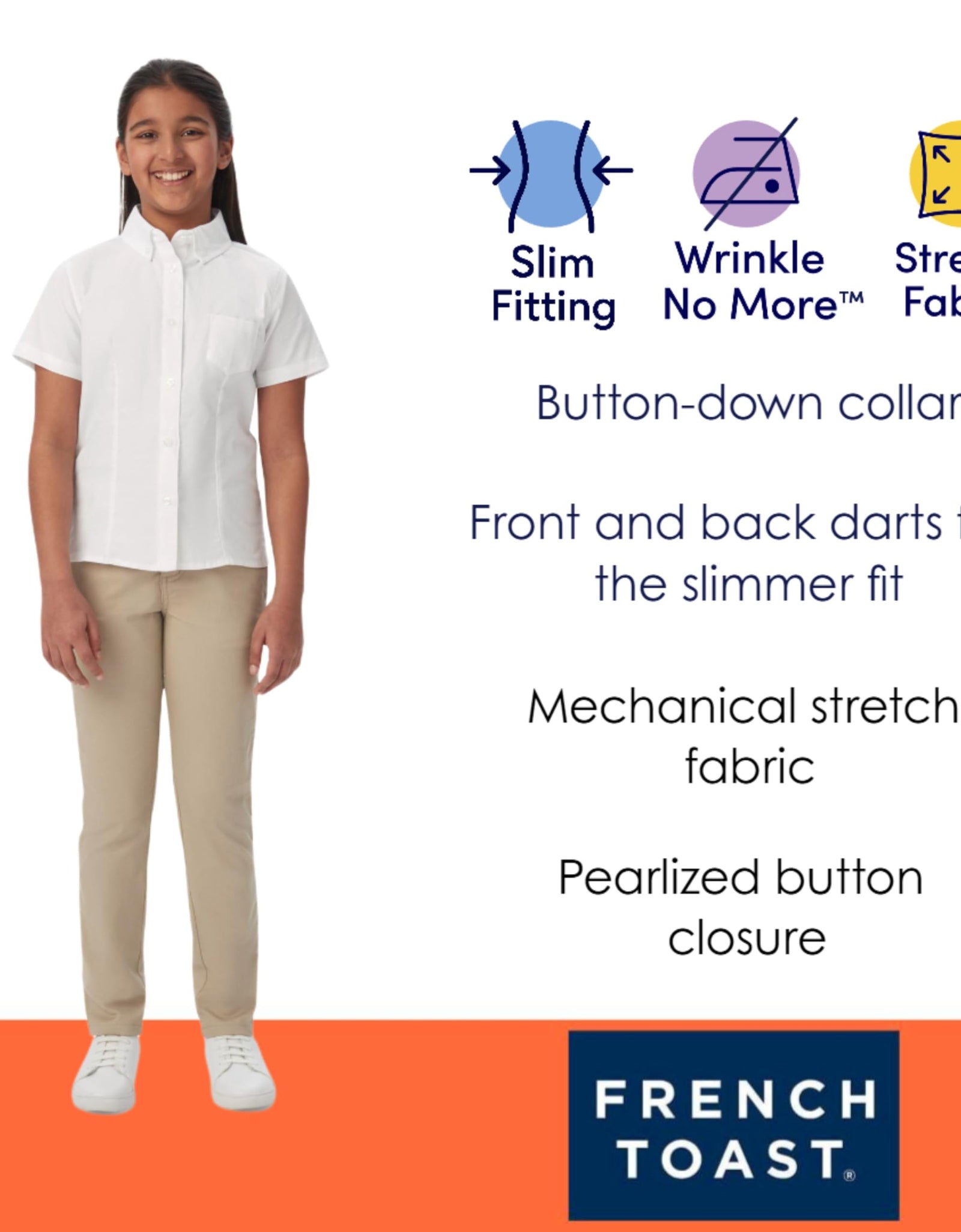 French Toast Girls Short Sleeve Button Down Oxford Shirt White Size 6X