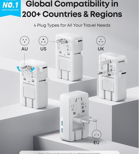 Anker Nano Travel Adapter (5-in-1, 20W, 1-Pack)