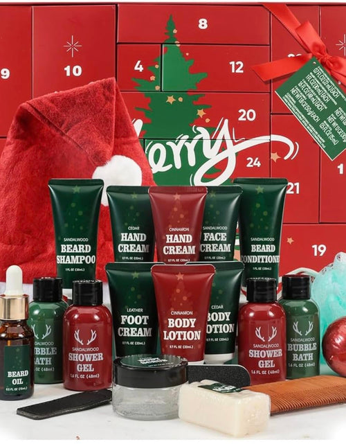 Load image into Gallery viewer, Rinse &amp; Robust Advent Beauty Calendar 2025 Beard Care Kit 24 Days Red
